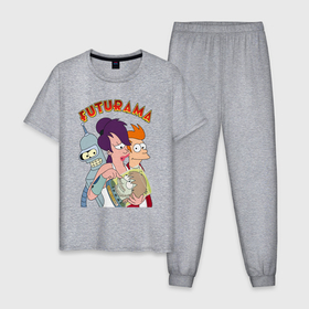 Мужская пижама хлопок с принтом Bender   Leela   Fry   Matt head в Курске, 100% хлопок | брюки и футболка прямого кроя, без карманов, на брюках мягкая резинка на поясе и по низу штанин
 | 