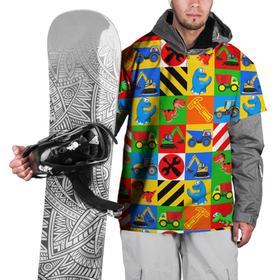 Накидка на куртку 3D с принтом Машинки и динозаврики в кубиках в Тюмени, 100% полиэстер |  | Тематика изображения на принте: 
