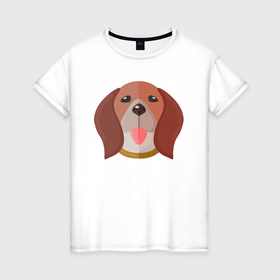 Женская футболка хлопок с принтом Милый щеночек бигль в Екатеринбурге, 100% хлопок | прямой крой, круглый вырез горловины, длина до линии бедер, слегка спущенное плечо | 
