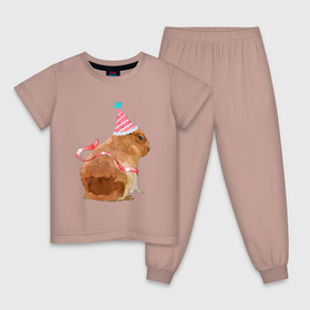 Детская пижама хлопок с принтом Праздничная капибара , 100% хлопок |  брюки и футболка прямого кроя, без карманов, на брюках мягкая резинка на поясе и по низу штанин
 | Тематика изображения на принте: 