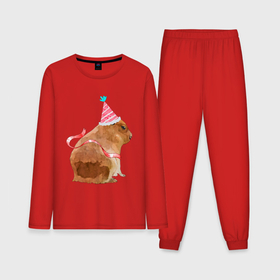 Мужская пижама хлопок (с лонгсливом) с принтом Праздничная капибара в Петрозаводске,  |  | Тематика изображения на принте: 