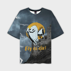 Мужская футболка OVERSIZE 3D с принтом Fly or die Castle в Кировске,  |  | 