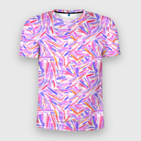 Мужская футболка 3D Slim с принтом Лиловые колючки акварель в Екатеринбурге, 100% полиэстер с улучшенными характеристиками | приталенный силуэт, круглая горловина, широкие плечи, сужается к линии бедра | 