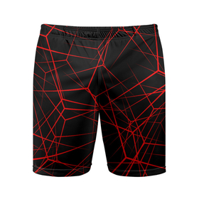 Мужские шорты спортивные с принтом Красные линии на черном фоне в Белгороде,  |  | 