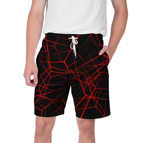 Мужские шорты 3D с принтом Красные линии на черном фоне в Петрозаводске,  полиэстер 100% | прямой крой, два кармана без застежек по бокам. Мягкая трикотажная резинка на поясе, внутри которой широкие завязки. Длина чуть выше колен | 