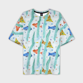 Мужская футболка OVERSIZE 3D с принтом Детский рисунок рыбки акварель в Петрозаводске,  |  | 