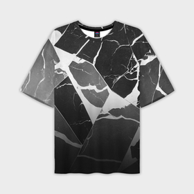 Мужская футболка OVERSIZE 3D с принтом Черно белый мрамор с трещинами в Кировске,  |  | Тематика изображения на принте: 