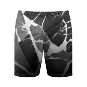 Мужские шорты спортивные с принтом Черно белый мрамор с трещинами в Екатеринбурге,  |  | Тематика изображения на принте: 