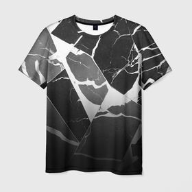 Мужская футболка 3D с принтом Черно белый мрамор с трещинами в Петрозаводске, 100% полиэфир | прямой крой, круглый вырез горловины, длина до линии бедер | Тематика изображения на принте: 