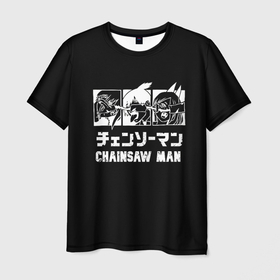 Мужская футболка 3D с принтом Человек бензопила Аки Хаякава, Пауэр и Макима в Тюмени, 100% полиэфир | прямой крой, круглый вырез горловины, длина до линии бедер | 