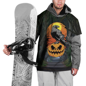 Накидка на куртку 3D с принтом Ворон, сидящий на тыкве   Halloween в Кировске, 100% полиэстер |  | 