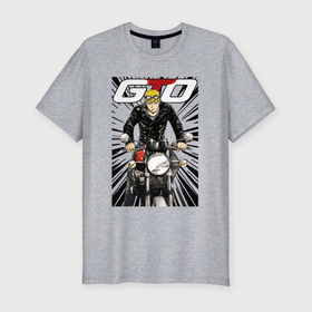 Мужская футболка хлопок Slim с принтом GTO   Onizuka biker , 92% хлопок, 8% лайкра | приталенный силуэт, круглый вырез ворота, длина до линии бедра, короткий рукав | 
