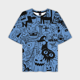 Мужская футболка OVERSIZE 3D с принтом Composition on the theme of Halloween в Новосибирске,  |  | Тематика изображения на принте: 