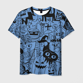 Мужская футболка 3D с принтом Composition on the theme of Halloween в Петрозаводске, 100% полиэфир | прямой крой, круглый вырез горловины, длина до линии бедер | Тематика изображения на принте: 