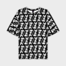 Мужская футболка OVERSIZE 3D с принтом Скелет кошки   Halloween pattern в Тюмени,  |  | 