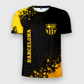 Мужская футболка 3D Slim с принтом Barcelona   gold gradient: надпись, символ в Петрозаводске, 100% полиэстер с улучшенными характеристиками | приталенный силуэт, круглая горловина, широкие плечи, сужается к линии бедра | 
