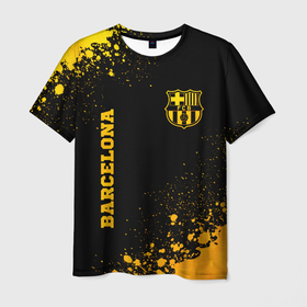 Мужская футболка 3D с принтом Barcelona   gold gradient: надпись, символ в Петрозаводске, 100% полиэфир | прямой крой, круглый вырез горловины, длина до линии бедер | 