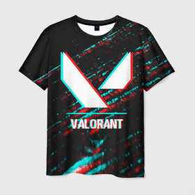 Мужская футболка 3D с принтом Valorant в стиле glitch и баги графики на темном фоне в Курске, 100% полиэфир | прямой крой, круглый вырез горловины, длина до линии бедер | 