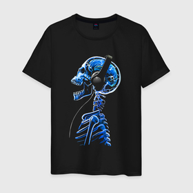 Мужская футболка хлопок с принтом Скелет в наушниках   меломан в Курске, 100% хлопок | прямой крой, круглый вырез горловины, длина до линии бедер, слегка спущенное плечо. | 