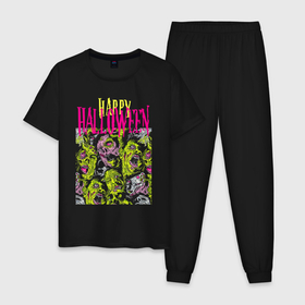 Мужская пижама хлопок с принтом Happy Halloween   crazy faces , 100% хлопок | брюки и футболка прямого кроя, без карманов, на брюках мягкая резинка на поясе и по низу штанин
 | Тематика изображения на принте: 