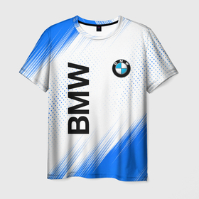 Мужская футболка 3D с принтом Bmw синяя текстура в Курске, 100% полиэфир | прямой крой, круглый вырез горловины, длина до линии бедер | 