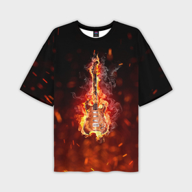 Мужская футболка OVERSIZE 3D с принтом Гитара   пламя в Тюмени,  |  | 