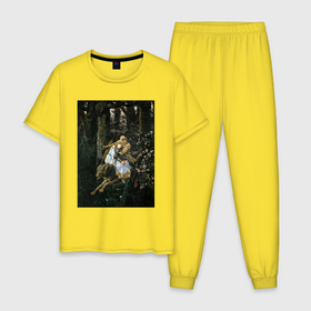 Мужская пижама хлопок с принтом Иван царевич на Сером Волке Васнецов в Тюмени, 100% хлопок | брюки и футболка прямого кроя, без карманов, на брюках мягкая резинка на поясе и по низу штанин
 | 
