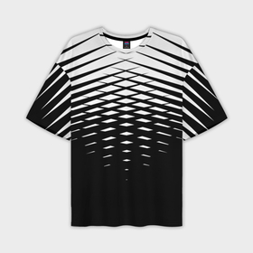 Мужская футболка OVERSIZE 3D с принтом Черно белая симметричная сетка из треугольников в Петрозаводске,  |  | 