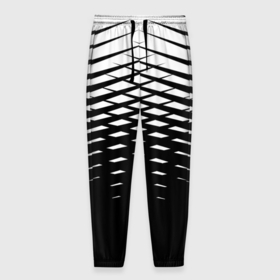 Мужские брюки 3D с принтом Черно белая симметричная сетка из треугольников в Петрозаводске, 100% полиэстер | манжеты по низу, эластичный пояс регулируется шнурком, по бокам два кармана без застежек, внутренняя часть кармана из мелкой сетки | 