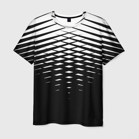 Мужская футболка 3D с принтом Черно белая симметричная сетка из треугольников в Петрозаводске, 100% полиэфир | прямой крой, круглый вырез горловины, длина до линии бедер | Тематика изображения на принте: 