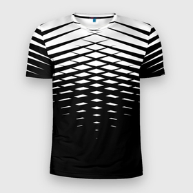 Мужская футболка 3D Slim с принтом Черно белая симметричная сетка из треугольников в Петрозаводске, 100% полиэстер с улучшенными характеристиками | приталенный силуэт, круглая горловина, широкие плечи, сужается к линии бедра | 