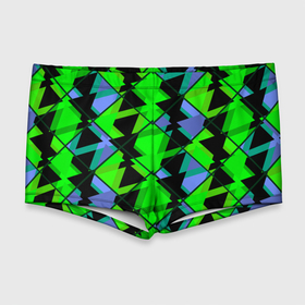 Мужские купальные плавки 3D с принтом Абстрактные узор из геометрических фигур в зеленых и синих тонах , Полиэстер 85%, Спандекс 15% |  | 