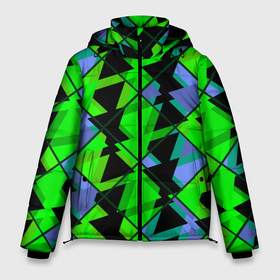 Мужская зимняя куртка 3D с принтом Абстрактные узор из геометрических фигур в зеленых и синих тонах в Тюмени, верх — 100% полиэстер; подкладка — 100% полиэстер; утеплитель — 100% полиэстер | длина ниже бедра, свободный силуэт Оверсайз. Есть воротник-стойка, отстегивающийся капюшон и ветрозащитная планка. 

Боковые карманы с листочкой на кнопках и внутренний карман на молнии. | 