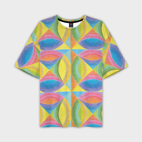 Мужская футболка OVERSIZE 3D с принтом Яркий геометрический паттерн из квадратов и кругов рисунок карандашами в Белгороде,  |  | 