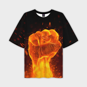Мужская футболка OVERSIZE 3D с принтом Кулак в огне в Новосибирске,  |  | 