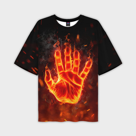 Мужская футболка OVERSIZE 3D с принтом Рука в огне в Курске,  |  | 