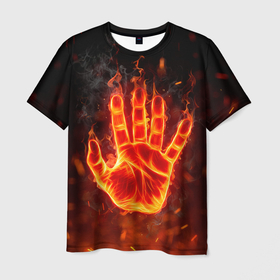 Мужская футболка 3D с принтом Рука в огне в Новосибирске, 100% полиэфир | прямой крой, круглый вырез горловины, длина до линии бедер | 