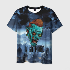 Мужская футболка 3D с принтом Ночной кошмар   Horror face в Кировске, 100% полиэфир | прямой крой, круглый вырез горловины, длина до линии бедер | Тематика изображения на принте: 