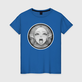 Женская футболка хлопок с принтом Ахегао эльфийка в Курске, 100% хлопок | прямой крой, круглый вырез горловины, длина до линии бедер, слегка спущенное плечо | 