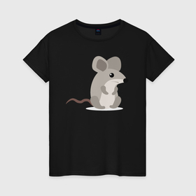 Женская футболка хлопок с принтом Серый мышонок сидит в Белгороде, 100% хлопок | прямой крой, круглый вырез горловины, длина до линии бедер, слегка спущенное плечо | 