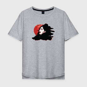 Мужская футболка хлопок Oversize с принтом Женщина вампир и красная луна в Курске, 100% хлопок | свободный крой, круглый ворот, “спинка” длиннее передней части | Тематика изображения на принте: 
