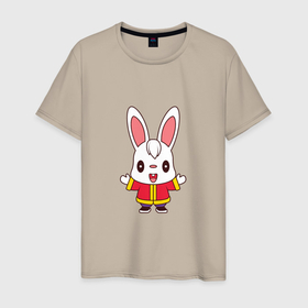 Мужская футболка хлопок с принтом Hello Rabbit в Курске, 100% хлопок | прямой крой, круглый вырез горловины, длина до линии бедер, слегка спущенное плечо. | 