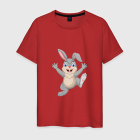 Мужская футболка хлопок с принтом Running Rabbit в Курске, 100% хлопок | прямой крой, круглый вырез горловины, длина до линии бедер, слегка спущенное плечо. | 