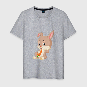 Мужская футболка хлопок с принтом Кролик с морковочкой в Курске, 100% хлопок | прямой крой, круглый вырез горловины, длина до линии бедер, слегка спущенное плечо. | Тематика изображения на принте: 