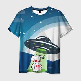 Мужская футболка 3D с принтом Инопланетный кролик номер 23 НЛО в Белгороде, 100% полиэфир | прямой крой, круглый вырез горловины, длина до линии бедер | 