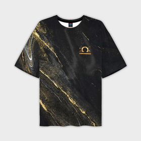 Мужская футболка OVERSIZE 3D с принтом Символ знака зодиака Весы черно золотой в Санкт-Петербурге,  |  | Тематика изображения на принте: 