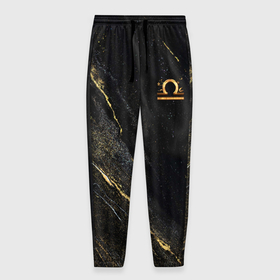 Мужские брюки 3D с принтом Символ знака зодиака Весы черно золотой в Тюмени, 100% полиэстер | манжеты по низу, эластичный пояс регулируется шнурком, по бокам два кармана без застежек, внутренняя часть кармана из мелкой сетки | 