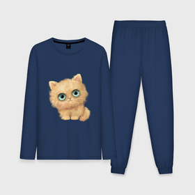 Мужская пижама хлопок (с лонгсливом) с принтом Пушистый котенок с большими глазами в Тюмени,  |  | 