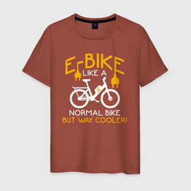 Мужская футболка хлопок с принтом Электровелосипед это как обычный велосипед но круче в Белгороде, 100% хлопок | прямой крой, круглый вырез горловины, длина до линии бедер, слегка спущенное плечо. | 
