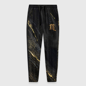 Мужские брюки 3D с принтом Символ знака зодиака Скорпион черно золотой в Тюмени, 100% полиэстер | манжеты по низу, эластичный пояс регулируется шнурком, по бокам два кармана без застежек, внутренняя часть кармана из мелкой сетки | 